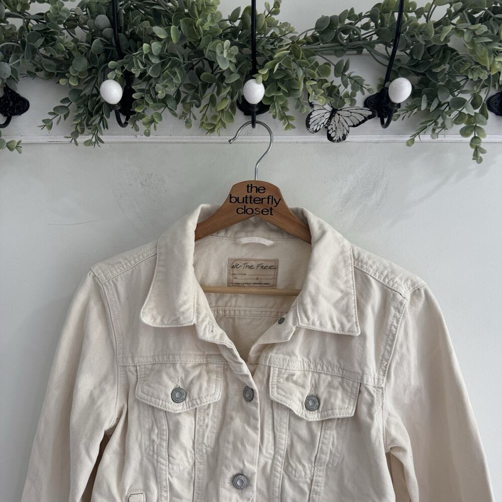 Free People Rumors Cream Denim Jacket Small - Picture 2 of 4